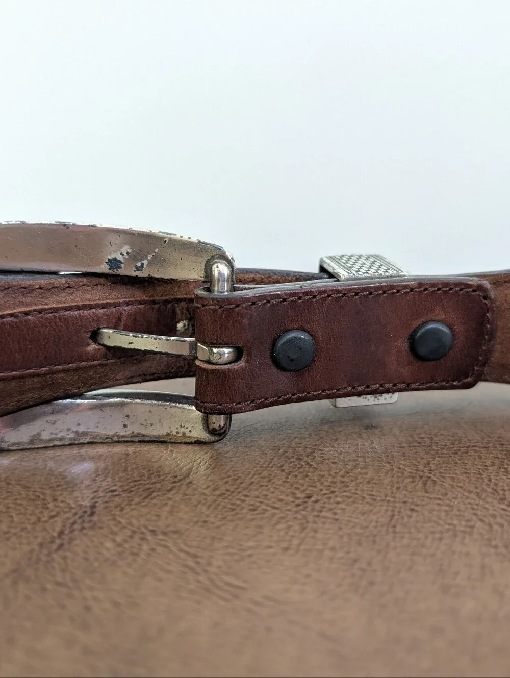 Brighton Onyx silver and brown western style belt 42